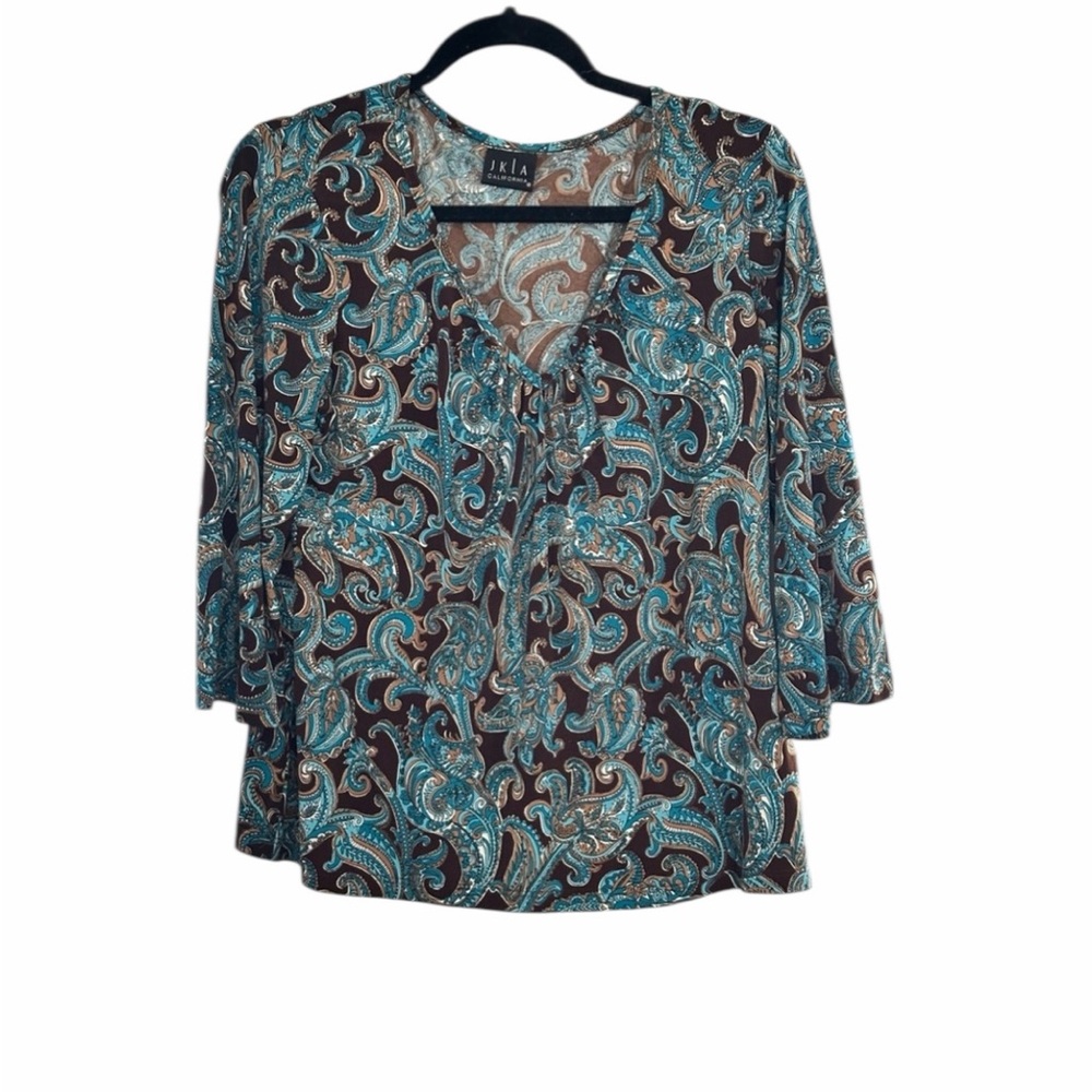 JKLA California - Women’s V Neck Blouse - Size XL - Pre-Loved - Poly/Spandex